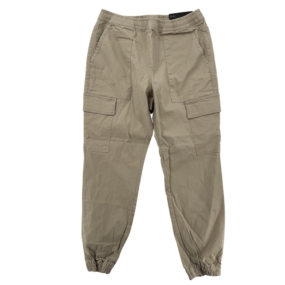 NIX Pants Mens‎ 32 Beige Tapered Jogger Cargo Pockets Elastic Waist Casual NWT